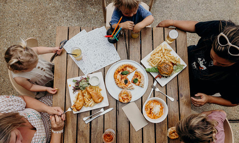 Kids enjoying colouring in while the parents eat meals at Eagle Bay Brewing Co
